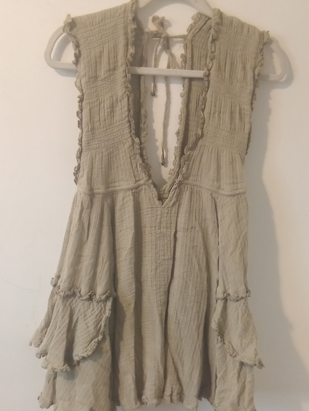Free People Boho Ruffled Gauze V-Neck Women's Top in Green
